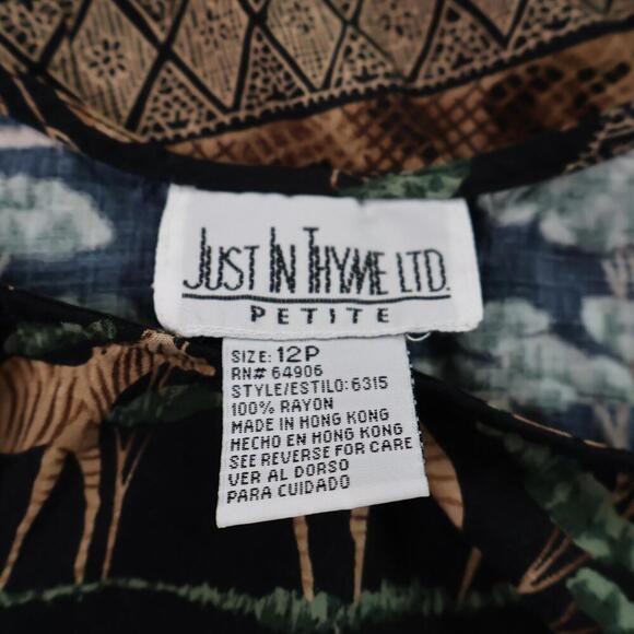 VTG 90s Zebra Safari Tank Midi Dress Sz 12 Petite Just‎ in Thyme Tribal Africa - Picture 3 of 7